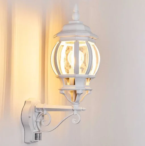 Applique Murale D'Exterieur Lentua Blanc, 1 Lumiere, Detecteur De Mouvement