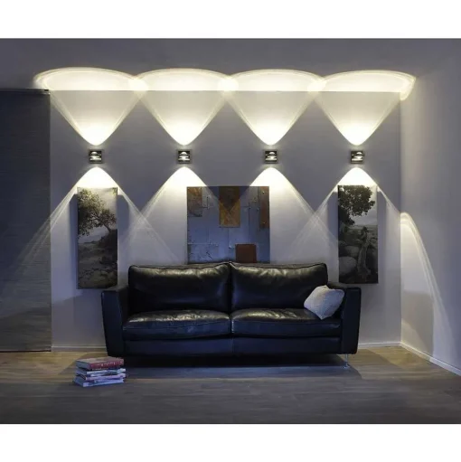 Applique Murale Paul Neuhaus Q-Fisheye Led Acier Inoxydable, 2 Lumieres, Telecommandes, Changeur De Couleurs