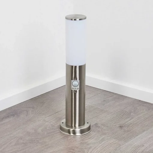 Borne Lumineuse Caserta Nickel Mat, Blanc, 1 Lumiere, Detecteur De Mouvement