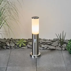 Borne Lumineuse Caserta Nickel Mat, Blanc, 1 Lumiere, Detecteur De Mouvement