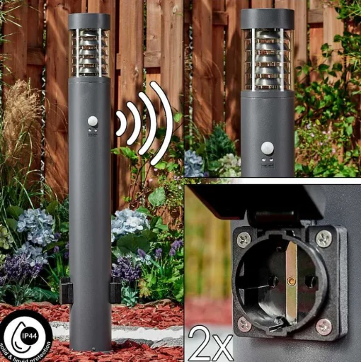 Borne Lumineuse Dakar Anthracite, 1 Lumiere, Detecteur De Mouvement