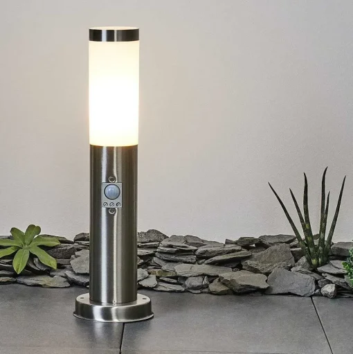 Borne Lumineuse Sessa Nickel Mat, 1 Lumiere, Detecteur De Mouvement