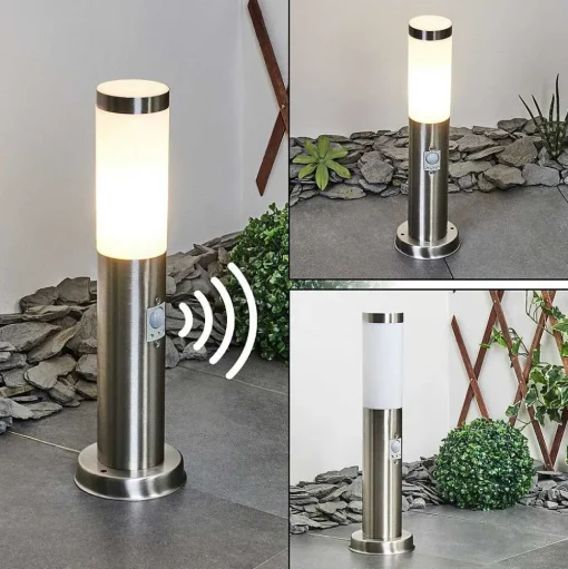 Borne Lumineuse Sessa Nickel Mat, 1 Lumiere, Detecteur De Mouvement
