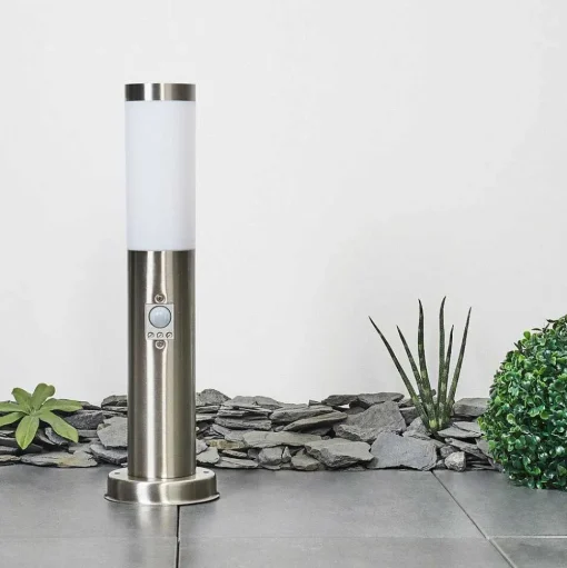 Borne Lumineuse Sessa Nickel Mat, 1 Lumiere, Detecteur De Mouvement