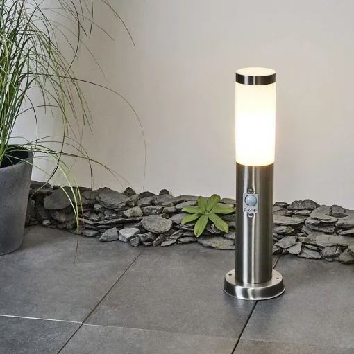 Borne Lumineuse Sessa Nickel Mat, 1 Lumiere, Detecteur De Mouvement