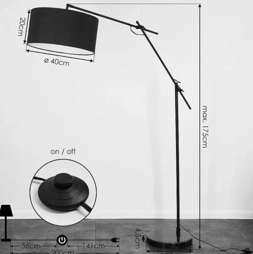 Lampadaire Chassagne Noir, 1 Lumiere
