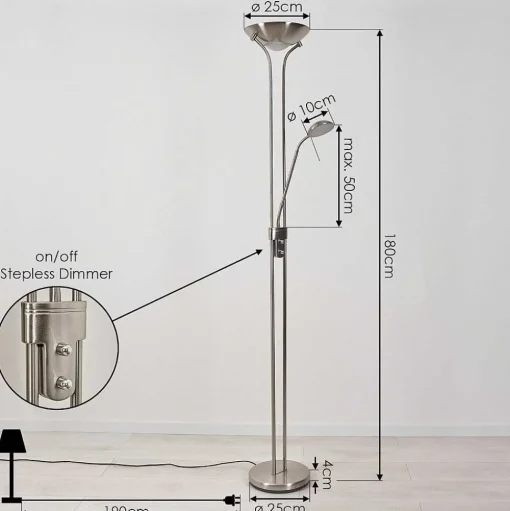 Lampadaire Rom Led Nickel Mat, 2 Lumieres