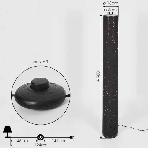 Lampadaire Tumba Led Noir, 1 Lumiere