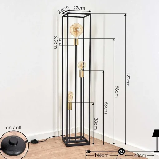 Lampadaire Woden Laiton, Noir, 3 Lumieres