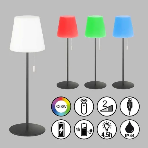 Lampe A Poser Schoner Wohnen-Kollektion Talent Led Anthracite, 1 Lumiere, Telecommandes, Changeur De Couleurs