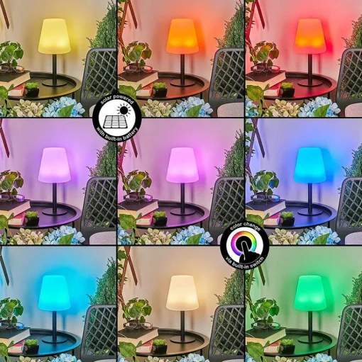 Lampe A Poser Zoume Solar Led Noir, 8 Lumieres, Changeur De Couleurs