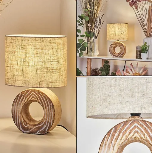Lampe De Table Francillon Brun, Chrome, Couleur Bois, 1 Lumiere