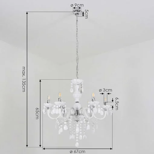 Lustre Malmback Chrome, Blanc, 6 Lumieres