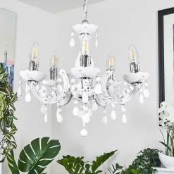 Lustre Malmback Chrome, Blanc, 5 Lumieres