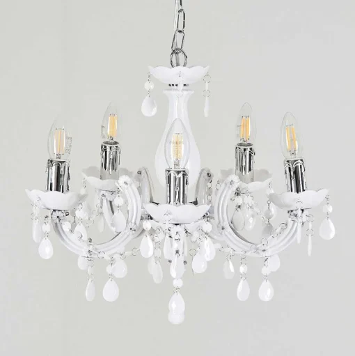 Lustre Malmback Chrome, Blanc, 5 Lumieres