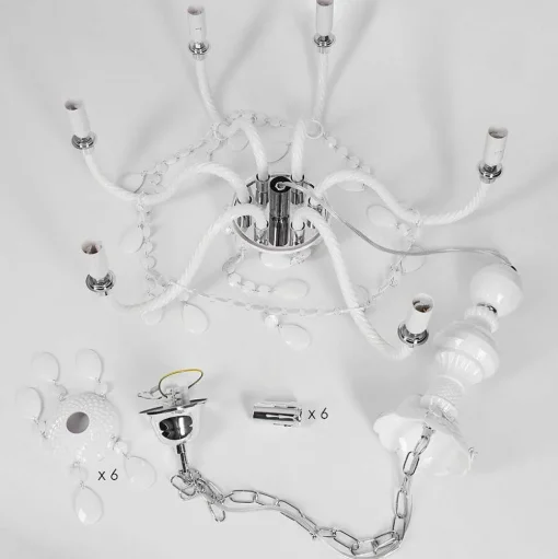 Lustre Malmback Chrome, Blanc, 6 Lumieres