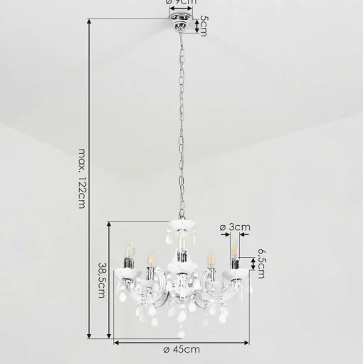 Lustre Malmback Chrome, Blanc, 5 Lumieres