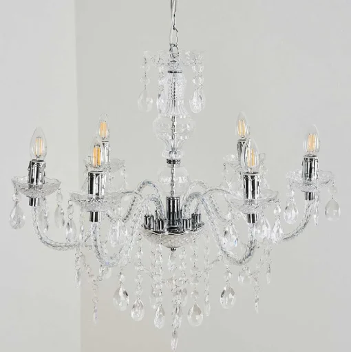 Lustre Malmback Chrome, Transparent, 6 Lumieres
