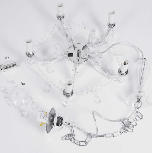 Lustre Malmback Chrome, Transparent, 5 Lumieres