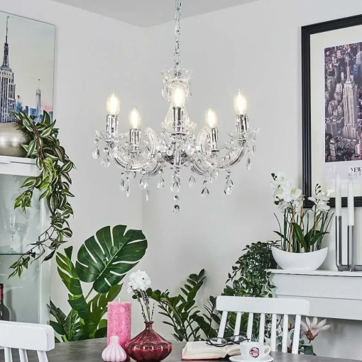 Lustre Malmback Chrome, Transparent, 5 Lumieres