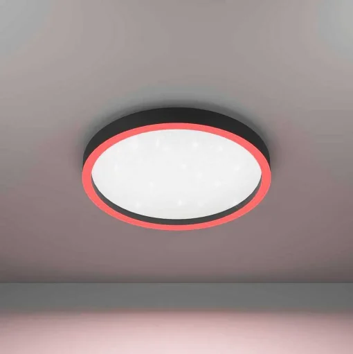 Plafonnier Eglo Montemorelos-Z Led Noir, 1 Lumiere, Changeur De Couleurs