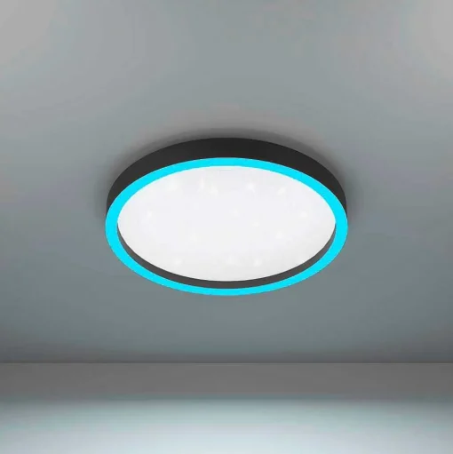 Plafonnier Eglo Montemorelos-Z Led Noir, 1 Lumiere, Changeur De Couleurs