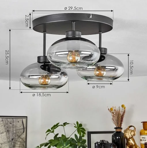 Plafonnier Haikala Noir, 3 Lumieres