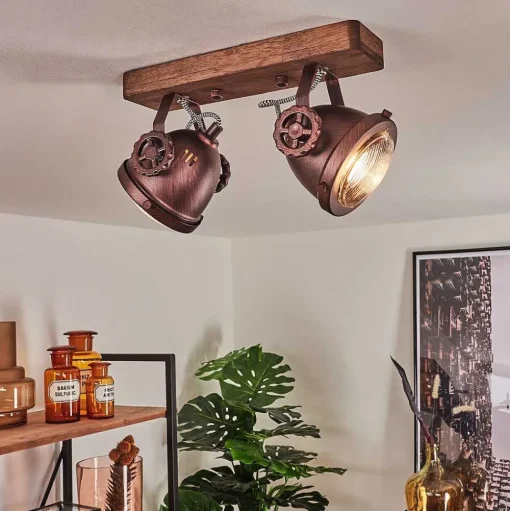 Plafonnier Herford Bois Fonce, Rouille, 2 Lumieres