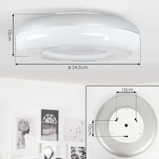 Plafonnier Idual Daphnis Led Argente, Blanc, 1 Lumiere, Telecommandes, Changeur De Couleurs