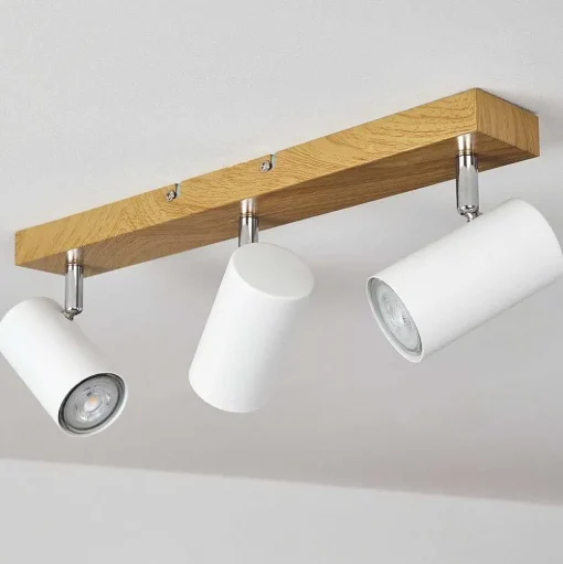 Plafonnier Javel Brun, Chrome, Couleur Bois, 3 Lumieres
