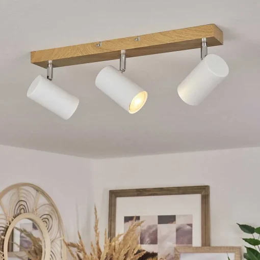 Plafonnier Javel Brun, Chrome, Couleur Bois, 3 Lumieres