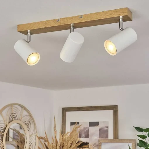 Plafonnier Javel Brun, Chrome, Couleur Bois, 3 Lumieres