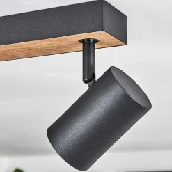 Plafonnier Javel Brun, Couleur Bois, Noir, 4 Lumieres
