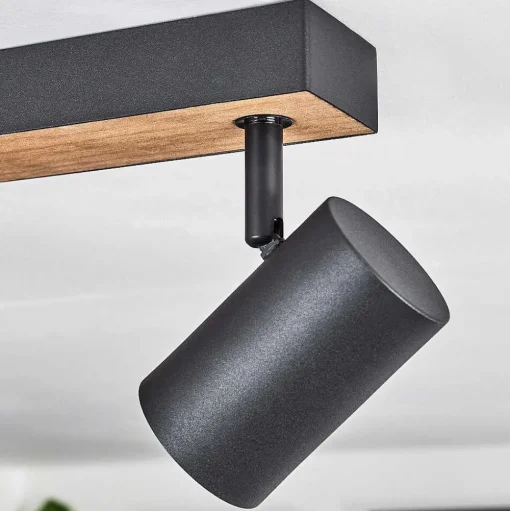 Plafonnier Javel Brun, Couleur Bois, Noir, 4 Lumieres