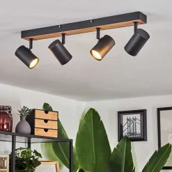 Plafonnier Javel Brun, Couleur Bois, Noir, 4 Lumieres
