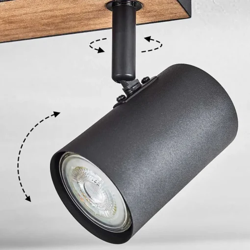 Plafonnier Javel Brun, Couleur Bois, Noir, 6 Lumieres