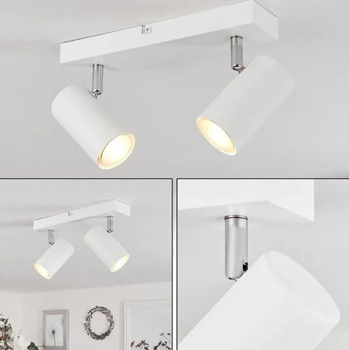 Plafonnier Javel Chrome, Blanc, 2 Lumieres