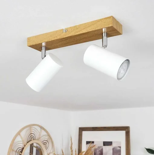 Plafonnier Javel Chrome, Couleur Bois, 2 Lumieres