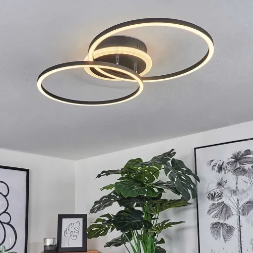 Plafonnier Lithgow Led Noir, 2 Lumieres, Telecommandes, Changeur De Couleurs