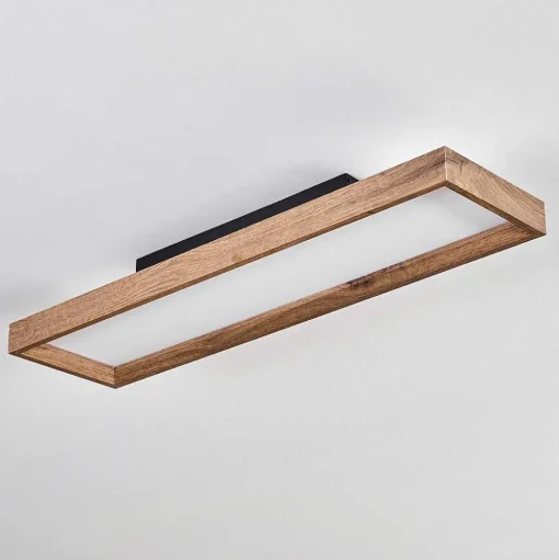 Plafonnier Longvic Led Brun, Couleur Bois, Noir, 1 Lumiere