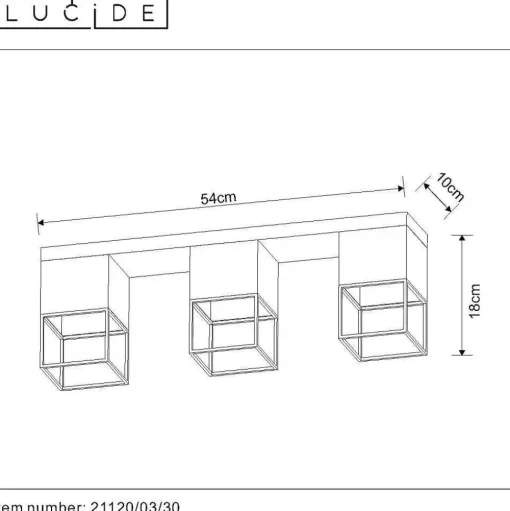 Plafonnier Lucide Rixt Noir, 3 Lumieres