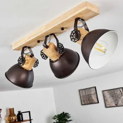 Plafonnier Orny Anthracite, Bois Clair, 3 Lumieres