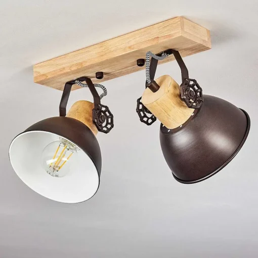 Plafonnier Orny Anthracite, Bois Clair, 2 Lumieres