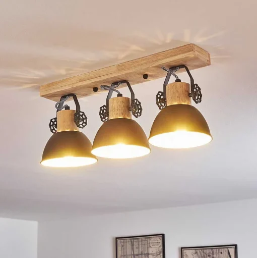 Plafonnier Orny Anthracite, Bois Clair, 3 Lumieres