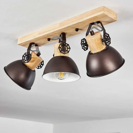 Plafonnier Orny Anthracite, Bois Clair, 3 Lumieres
