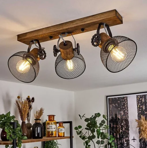 Plafonnier Orny Bois Fonce, Noir, 3 Lumieres