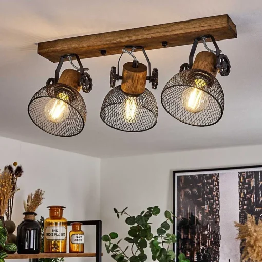 Plafonnier Orny Bois Fonce, Noir, 3 Lumieres