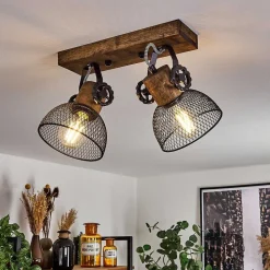 Plafonnier Orny Bois Fonce, Noir, 2 Lumieres