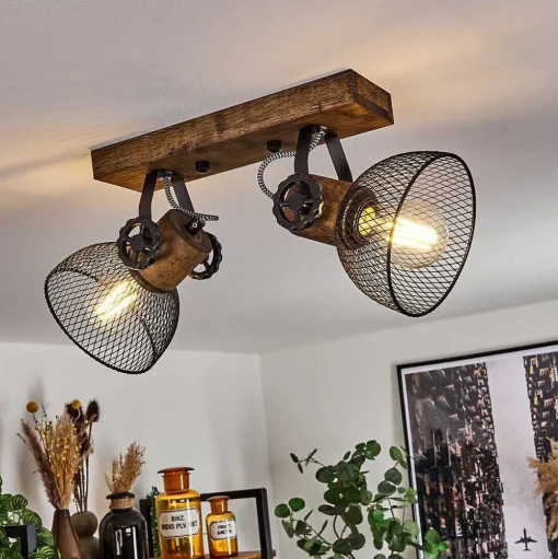 Plafonnier Orny Bois Fonce, Noir, 2 Lumieres