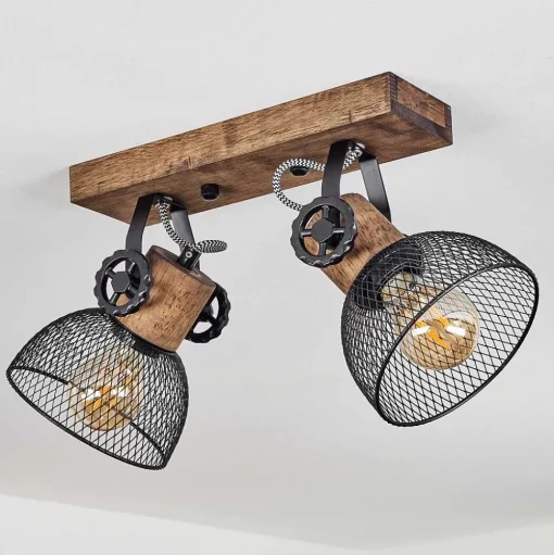 Plafonnier Orny Bois Fonce, Noir, 2 Lumieres